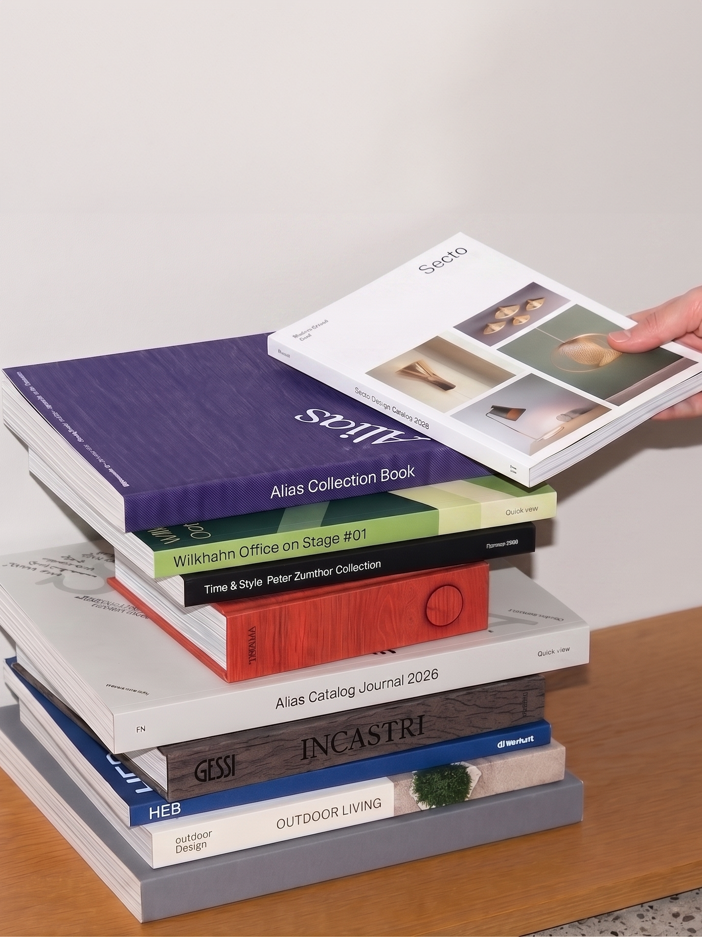 Stack of design catalogs